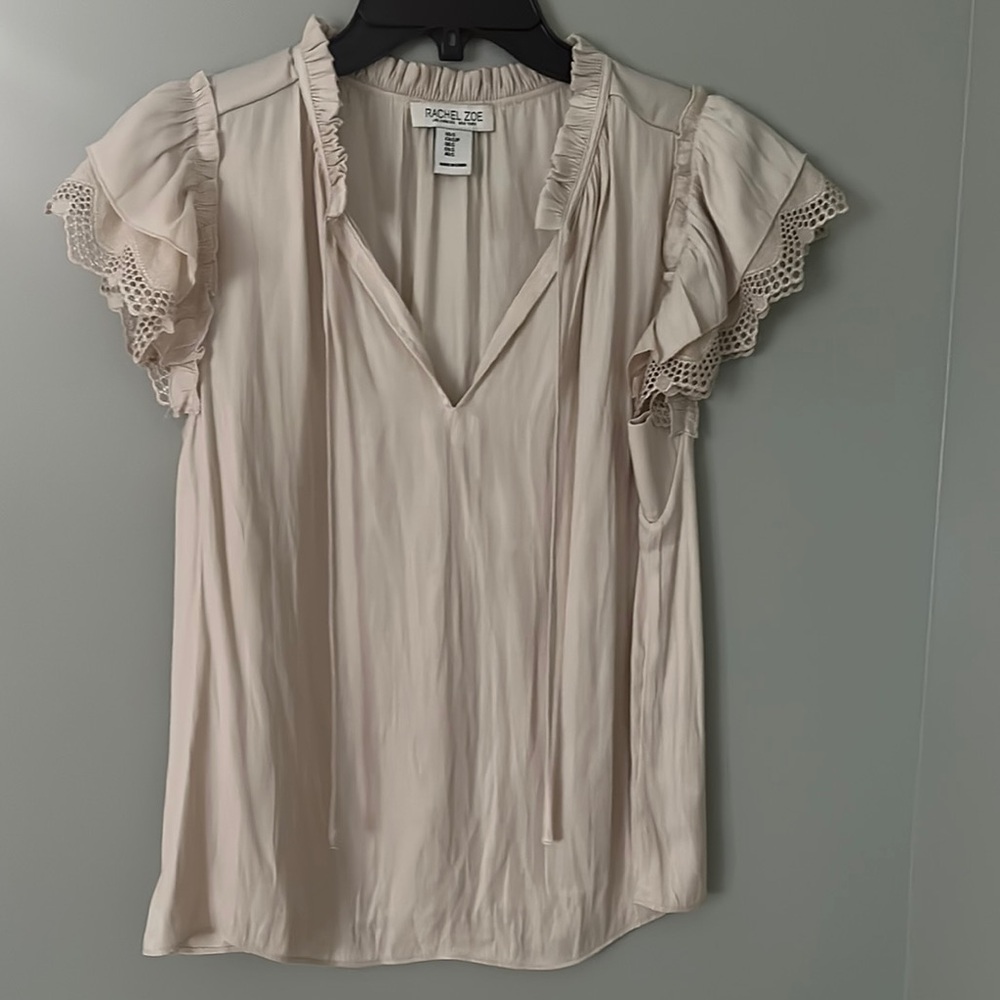 Rachel Zoe Cream Ruffled Blouse with Flutter Sleeves